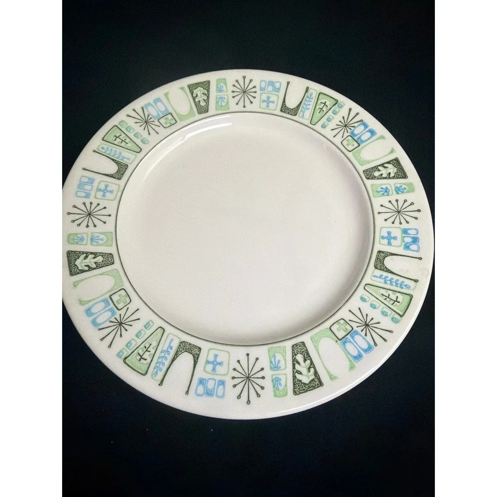 Vintage‎ Mid Century Modern Atomic Starburst Dinner Plate Teal Green 9.25 Inch